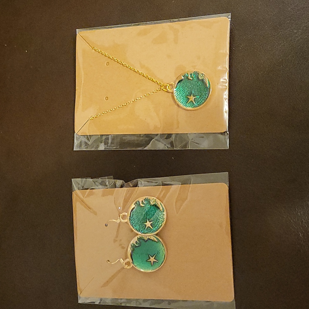 Matching Green Moon Earrings and Necklace Set